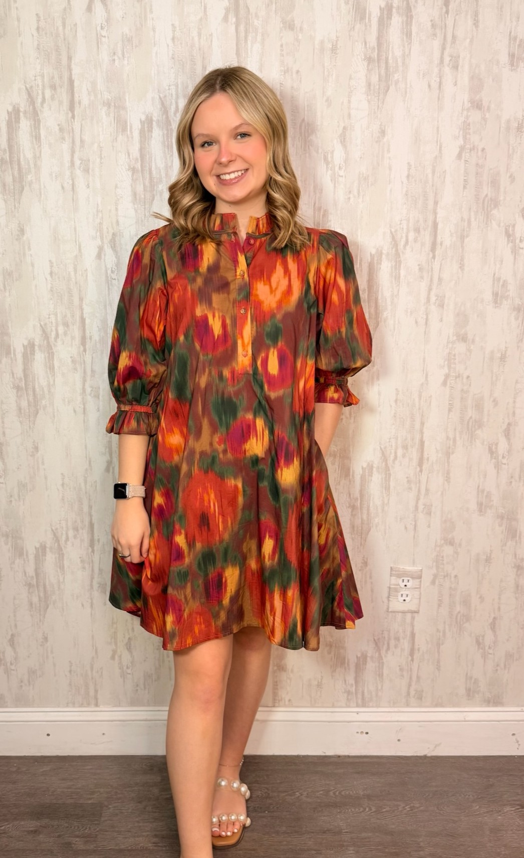 PRINTED PUFF MINI DRESS