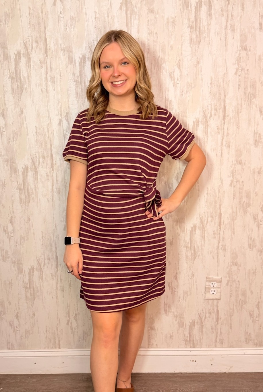 STRIPED FRONT TIE MIDI