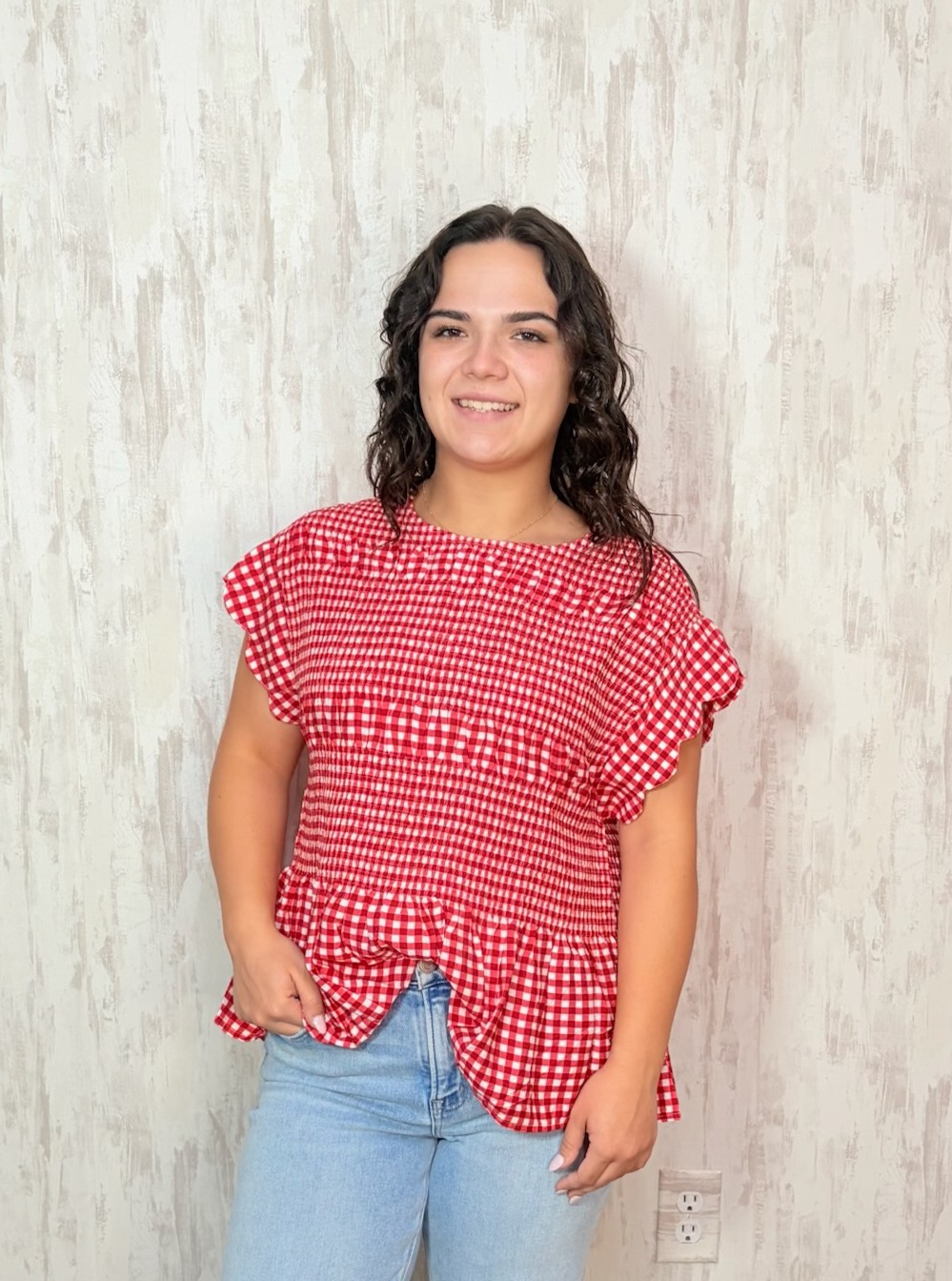GINGHAM RUFFLE TOP