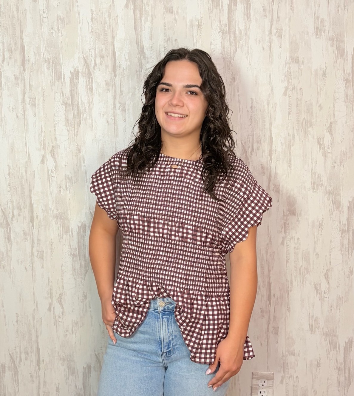 GINGHAM RUFFLE TOP