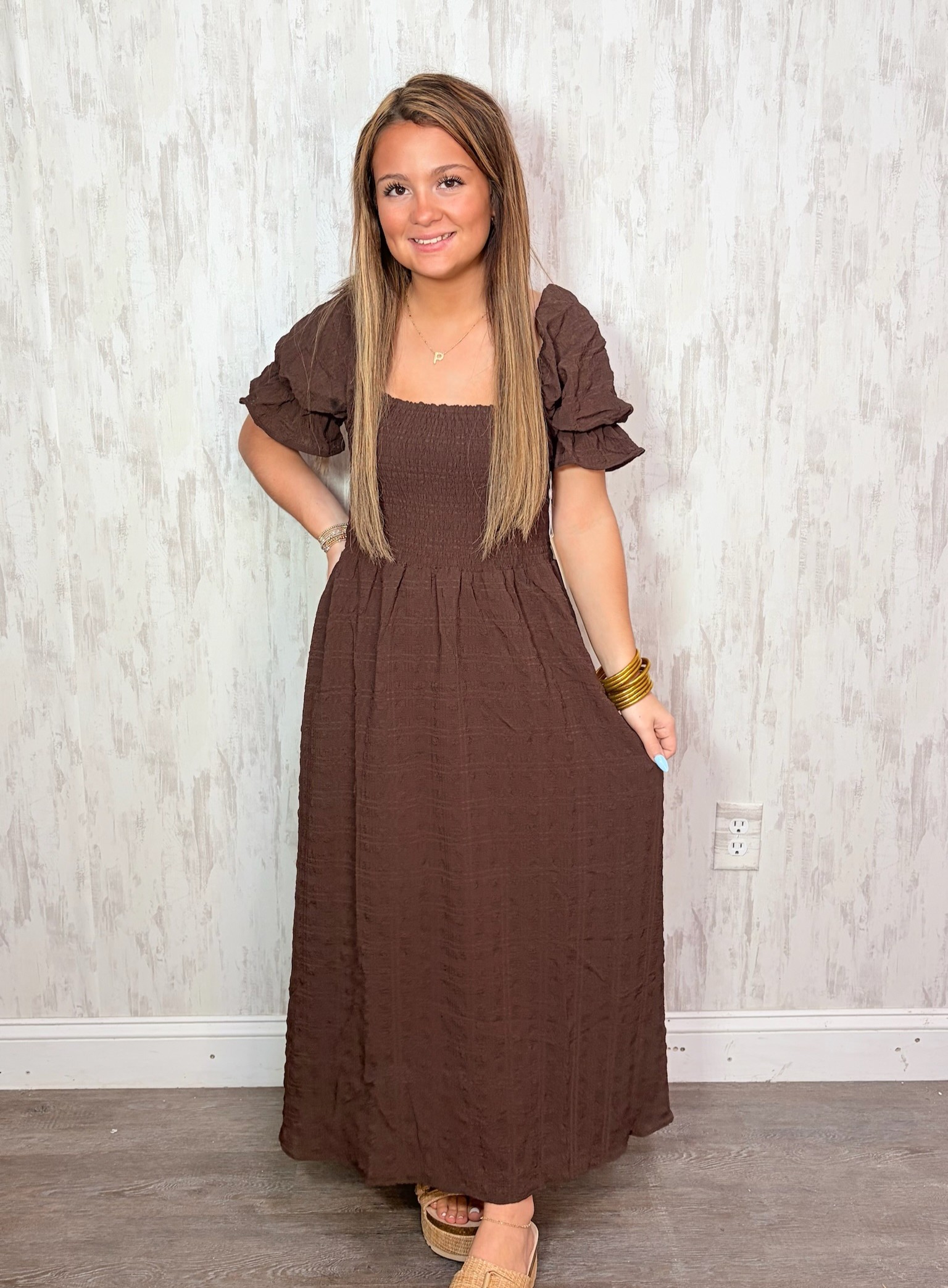 SOLID SMOCK DRESS