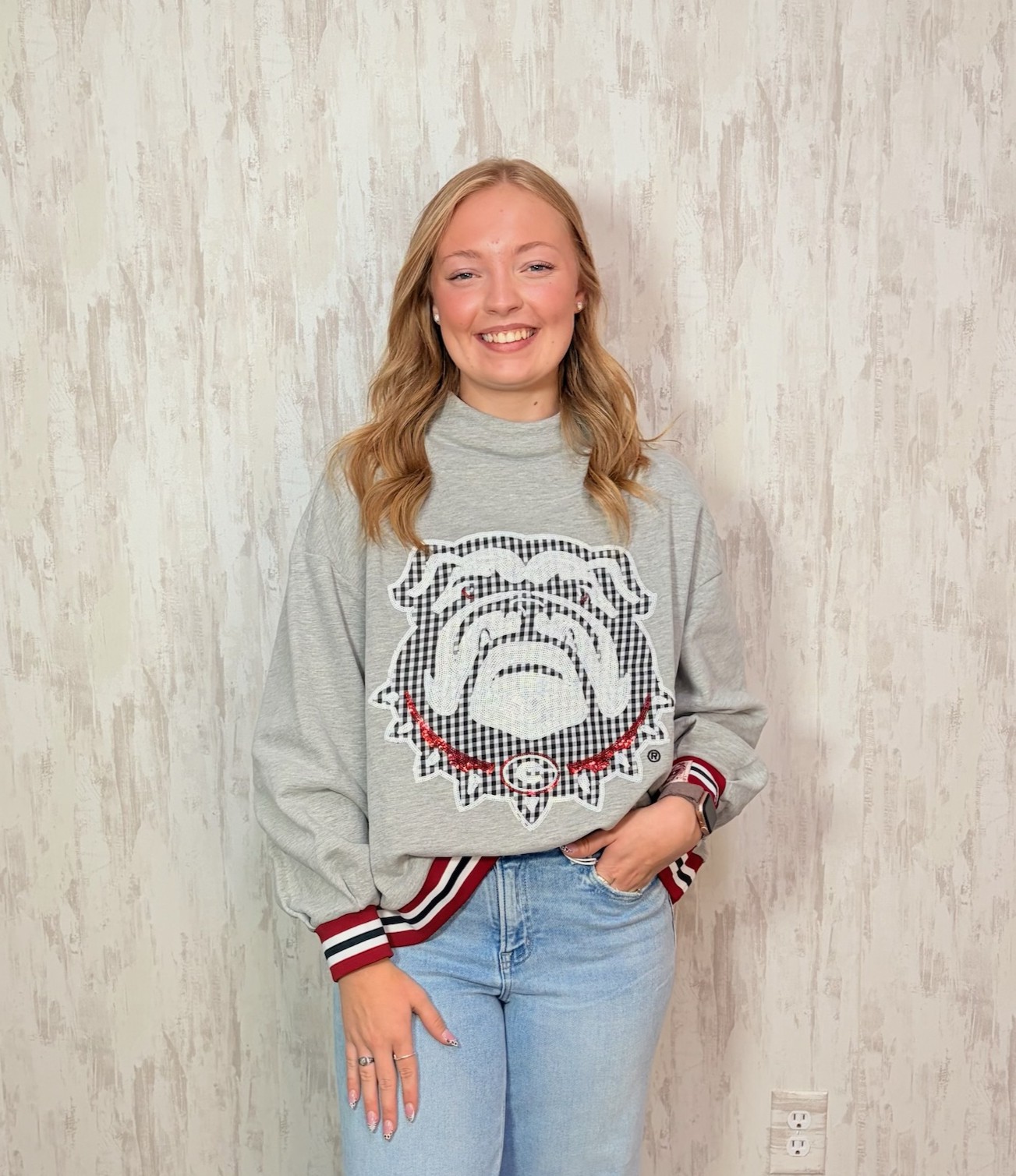 GREY GINGHAM MASCOT SWEATER
