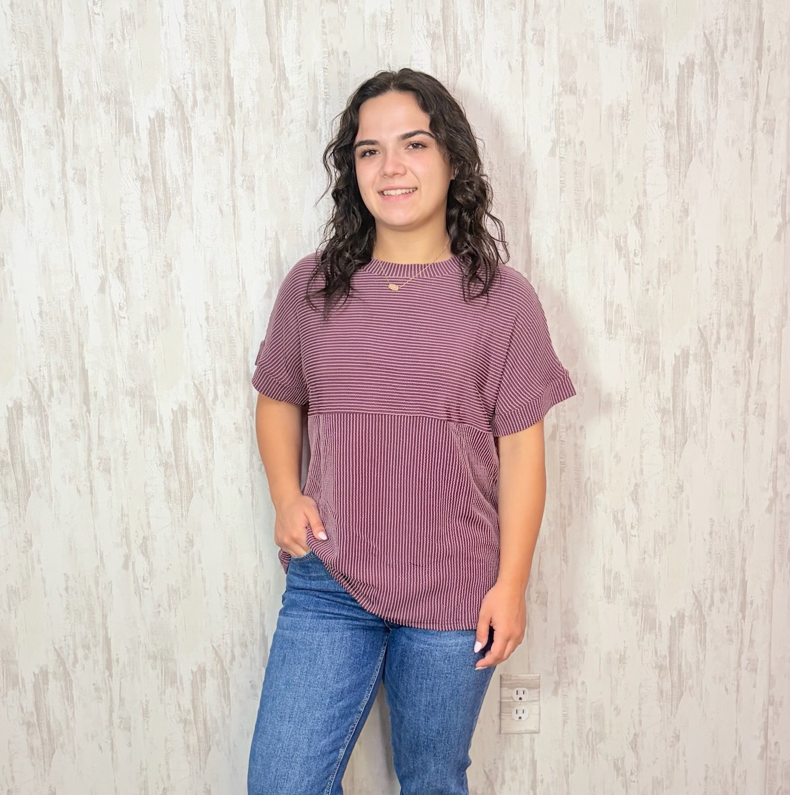 MAROON CORDED MOCK NECK