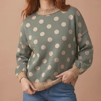 OLIVE POLKA DOT TERRY TOP