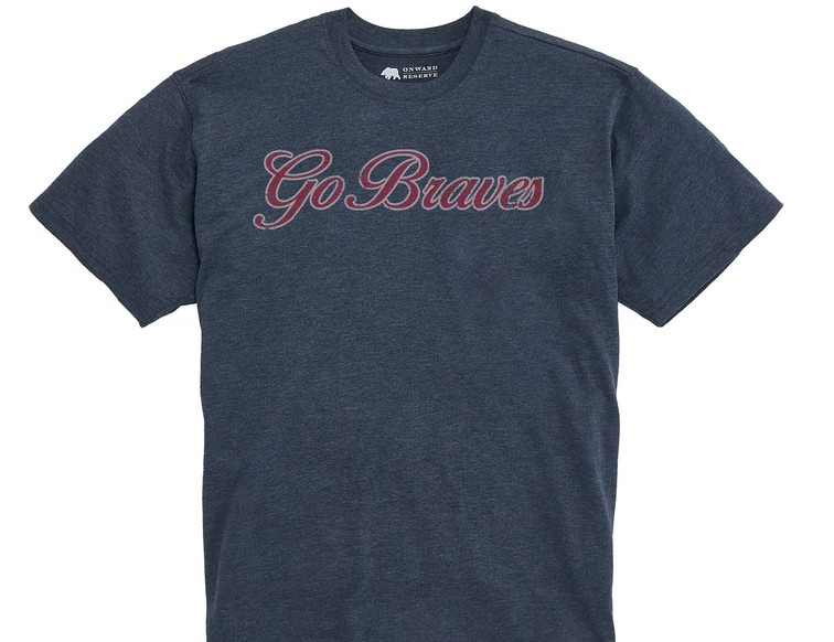 NAVY BRAVES SCRIPT VINTAGE TEE
