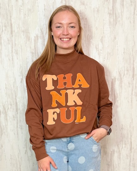BROWN THANKFUL MOCKNECK