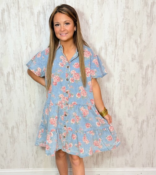 FLORAL DENIM DRESS