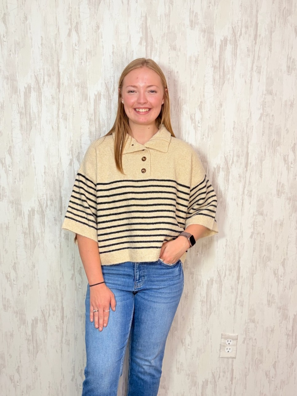 STRIPE SS MOCKNECK