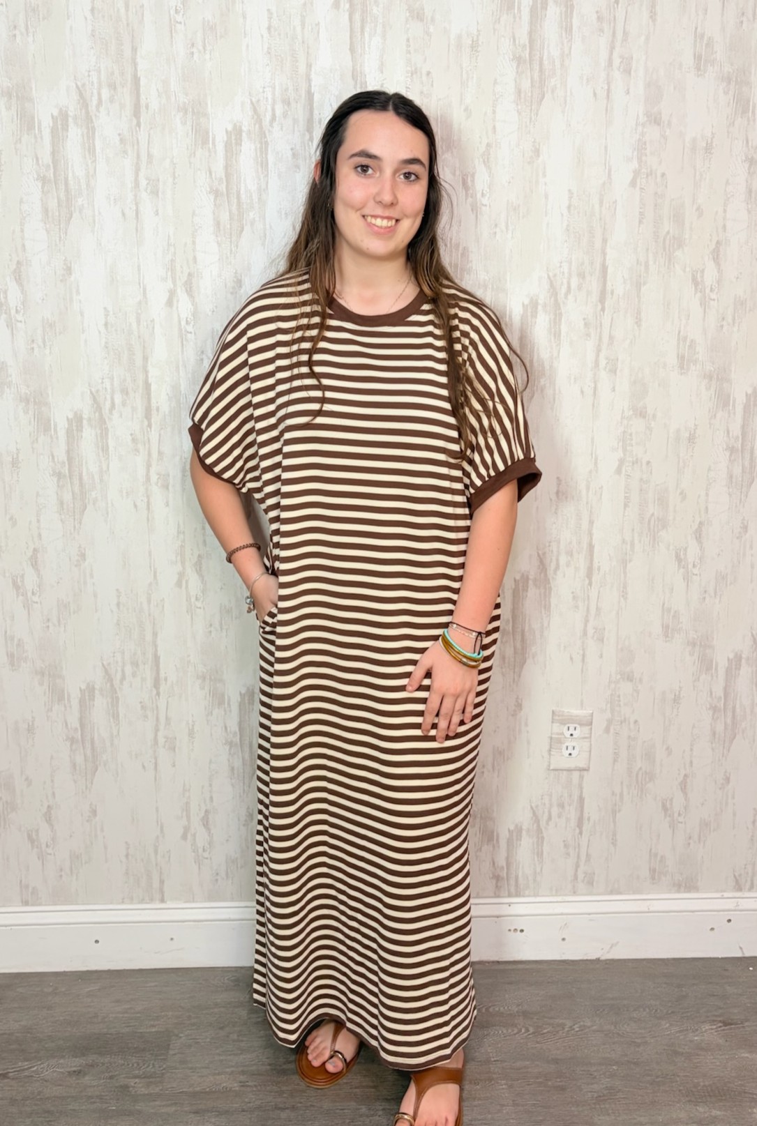 STRIPE SS MIDI DRESS
