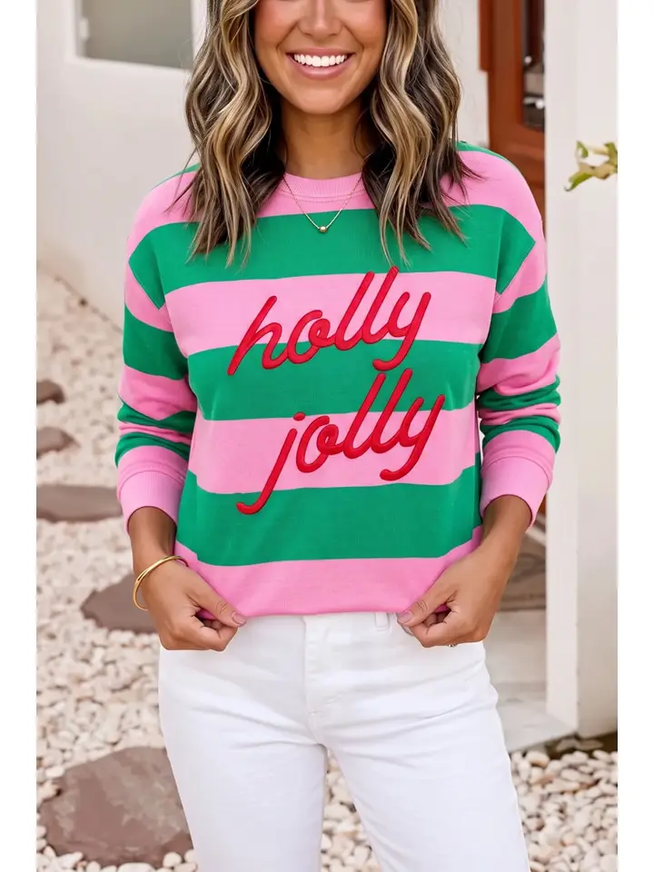 PINK/GRN HOLLY JOLLY SWEATER