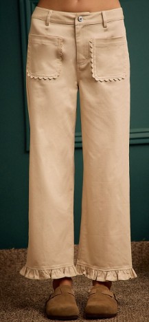BEIGE RUFFLE HEM PANTS