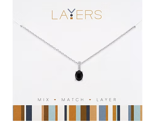 SILVER JET BLACK DROP NECKLACE