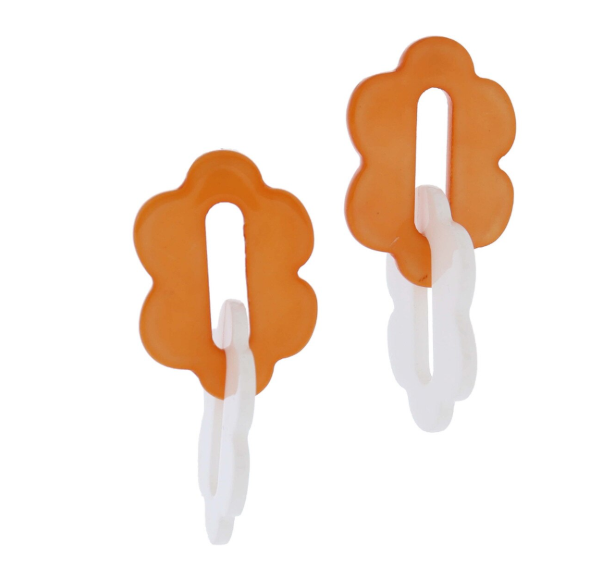 ORANGE WHITE FLOWER EARRINGS