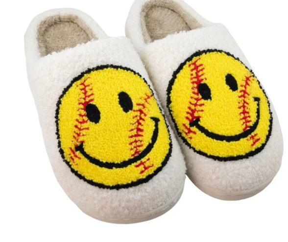 SOFTBALL SMILEY FACE SLIPPERS
